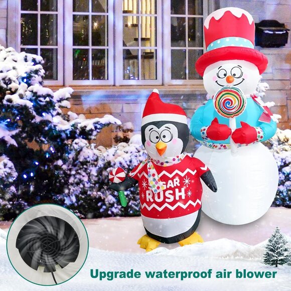 🆕6FT Christmas Inflatables Snowman Blow Up Penguin Lollipop Outdoor Decorations - Picture 7 of 9